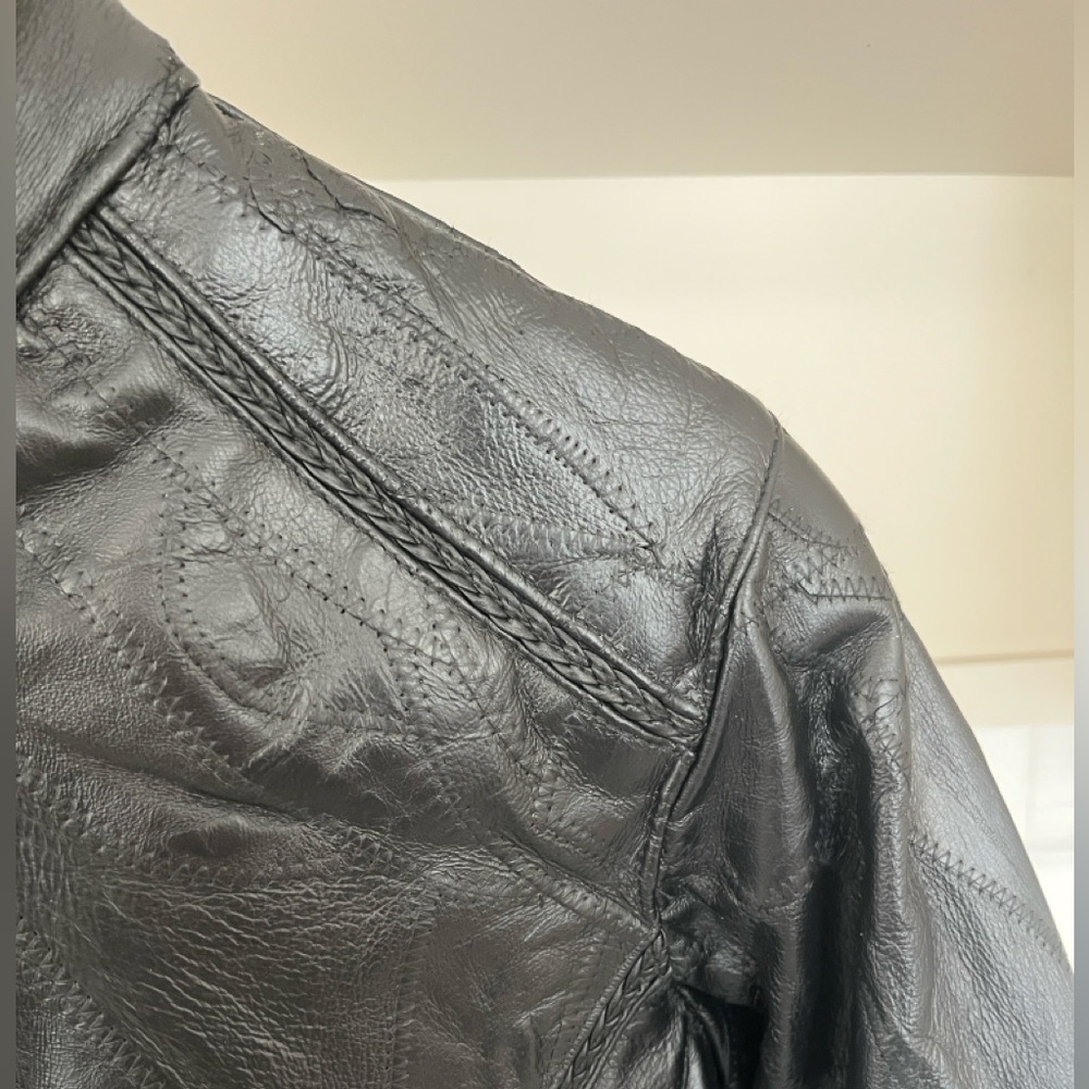 Vintage Cellini Oversized Patchwork Leather Jacket 90s NEW size Small - Picture 5 of 11